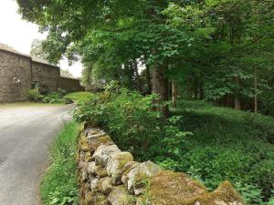 a stone wall on the side of a road at Thorneymire Cottage in Appersett