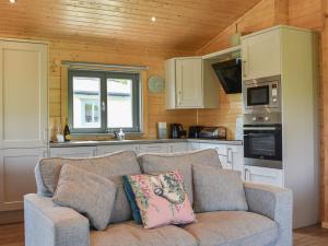 ein Wohnzimmer mit einem Sofa in der Küche in der Unterkunft Pine Lodge - Uk30007 in Lindal in Furness