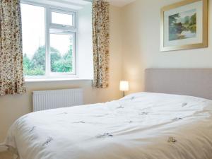 Llanferres的住宿－Sisial Y Gwynt，卧室内的一张白色床,设有窗户