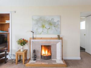 a fireplace in a living room with a picture on the wall at Balnain 1 in Cononbridge