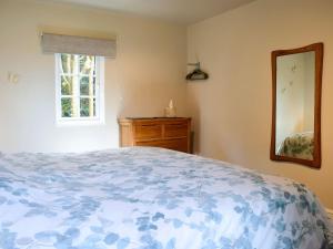 a bedroom with a bed and a mirror and a dresser at Walkers Lodge in Hampton Bishop
