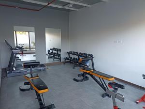 einen Fitnessraum mit Reihen von Laufbändern in einem Zimmer in der Unterkunft Vurá 201 in San José