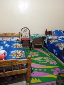 a bedroom with two beds and a rug at HORUS Nubian Guest House in Aswan