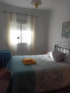 een slaapkamer met een bed met twee handdoeken erop bij Casa Ana in Algodonales