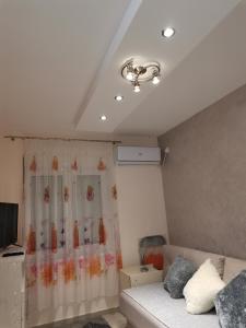 ein Wohnzimmer mit einem Sofa und einer Decke in der Unterkunft Extra Fruske in Vrdnik