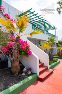 una casa con una escalera con flores y plantas en Vivienda Vacacional El Tucan, en Tías