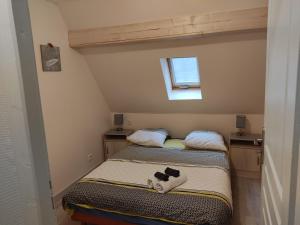 2 camas individuais num pequeno quarto com uma janela. em Azede em Niederhergheim