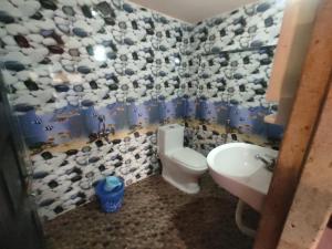 uma casa de banho com um WC e um lavatório em Godwill Kimo Guest house Seraulim em Margão