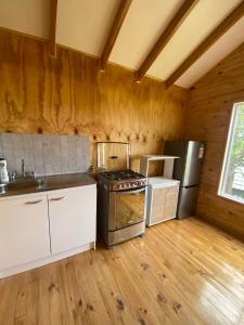 卡斯特羅的住宿－Queltehues natural，厨房配有炉灶和冰箱。