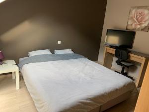 a bedroom with a bed and a flat screen tv at Fully furnished house, wifi, garage 