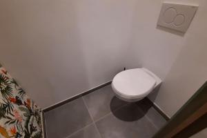 a bathroom with a white toilet in a room at Studio a Ciney in Ciney