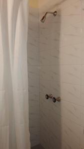 y baño con ducha con cabezal de ducha. en Departamento San Rafael en San Rafael