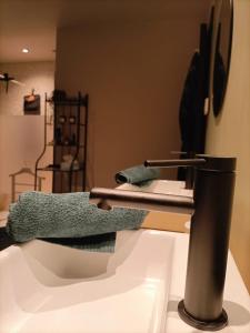 een badkamer met een wastafel met een handdoek erop bij SWANder in Damme