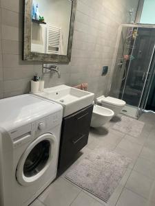 ein Badezimmer mit einer Waschmaschine und einem Waschbecken in der Unterkunft Esclusivo loft con winter-garden in Assago