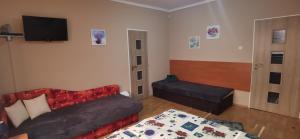 - un salon avec un canapé et un lit dans l'établissement Vilka Stefi, à Ždiar