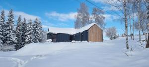 a cabin in the snow with snow covered trees at Level780 in Koszarawa
