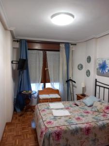 1 dormitorio con cama y ventana en Apartamento Los Fresnos, en Gijón