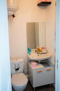 a small bathroom with a toilet and a sink at T1bis Wifi 25m2 Lumineux Elégant, Roubaix Centre in Roubaix