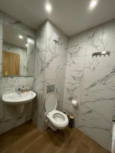 a bathroom with a toilet and a sink at Borovets Gardens - Studio E 27 in Borovets
