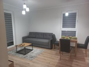 ein Wohnzimmer mit einem Sofa und einem Tisch in der Unterkunft Apartament Rumia z Garażem in Rumia