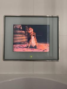 a television with a dog sitting in front of it at Stunning Grand 2 bed, 2 bath apartment, in London