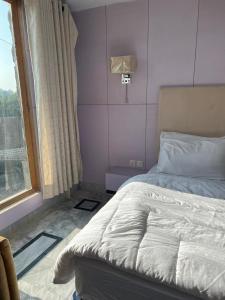 a bedroom with a white bed and a window at Hotel Hayatt Sukkur in Kalar Goth
