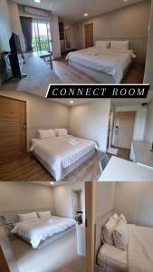 2 fotos de una habitación con 2 camas y una habitación con conexión a internet en The Prima Residence - SHA Certificate en Bangkok