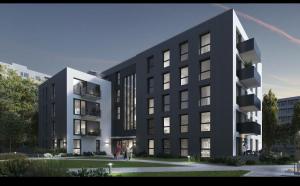 a rendering of a large black building at Life Story in Kaunas