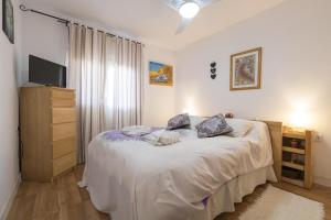 a bedroom with a large bed and a television at Casa Del Olivo in Algeciras