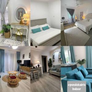 un collage de fotos de un dormitorio y una sala de estar en Private Homestay with 2 bedroom and comfort tent en Bentong