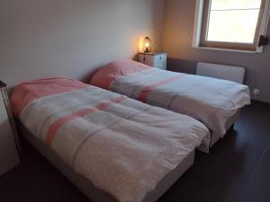 Duas camas sentadas uma ao lado da outra num quarto em Hasbania em Gingelom
