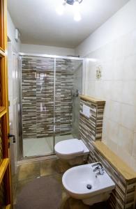 Un baño con ducha, inodoro y lavabo. en Maison La Bagne, en Aosta 6 fotos más