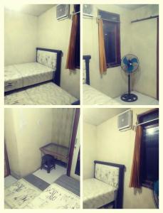 four pictures of a room with a bed and a table at NG Shelter Cikampek【Homestay & Guest House】 in Karawang
