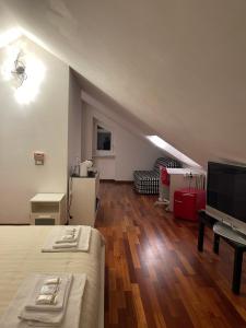 Pokój z łóżkiem, telewizorem i kanapą w obiekcie Agriturismo Ippocastano w mieście Sciolze