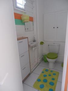 ein Badezimmer mit grünem WC und Waschbecken in der Unterkunft L'auberge étoilée in Morne-à-lʼEau