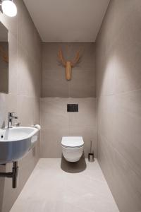 La salle de bains est pourvue de toilettes et d'un lavabo. dans l'établissement W Apartments Kalaranna I, à Tallinn