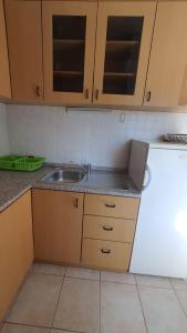 a kitchen with wooden cabinets and a sink at Apartments Irena in Božava
