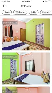 uma colagem de duas fotos de um quarto de hotel em Chandralay Baidyanath darshan em Deoghar