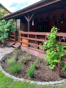 un giardino di fronte a una casa in legno di Sielski domek Grzybowo a Grzybowo