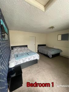 a bedroom with two beds in a room at Super deluxe extra large 3 bedroom apartment in Stanley