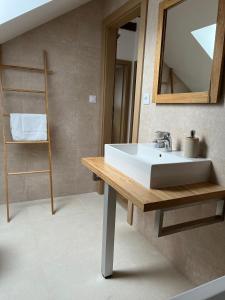 een badkamer met een wastafel en een spiegel bij Mytho 2 in Mýto pod Dumbierom