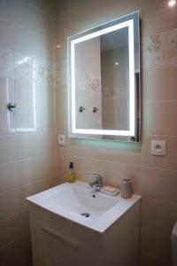 ein Bad mit einem Waschbecken und einem Spiegel in der Unterkunft Suite parentale de luxe in Rouffignac