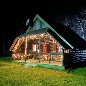 a log cabin with christmas lights on it at Cottage in the wild Pješčanica in Kolašin