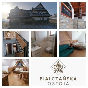 eine Collage mit Fotos von einem Haus und einem Zimmer in der Unterkunft Białczańska Ostoja in Białka Tatrzańska