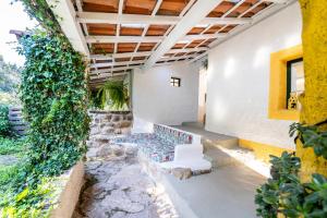 a bench in the courtyard of a house at Nativo - Nature Studio with Kitchenette and private external bathroom in Nazaré +22 photos