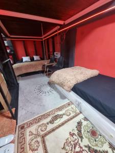 um quarto com uma cama e um tapete em Stefan cel Mare studio em Chisinau