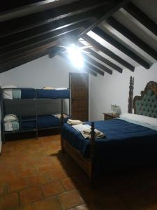 a bedroom with two beds and a light on the ceiling at La Isla de la Vía in Archidona