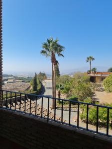 a view from the balcony of a house with a palm tree at LOS CORRALILLOS in Motril