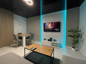 Televízia a/alebo spoločenská miestnosť v ubytovaní Apartament Nadbrzezna