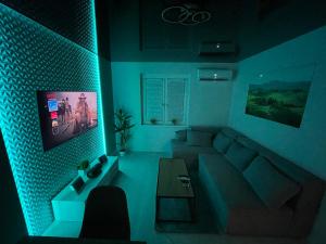 Televízia a/alebo spoločenská miestnosť v ubytovaní Apartament Nadbrzezna